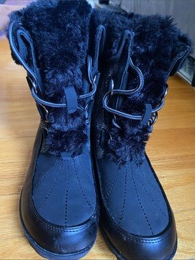 JBU Black Faux-Fur Winter & Rain Boots
